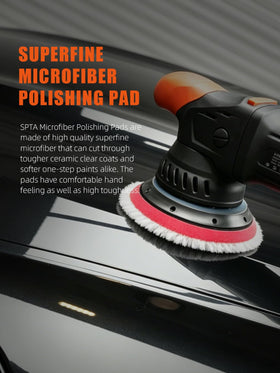 SPTA pad attached to DA polisher polishing a car door for smooth results