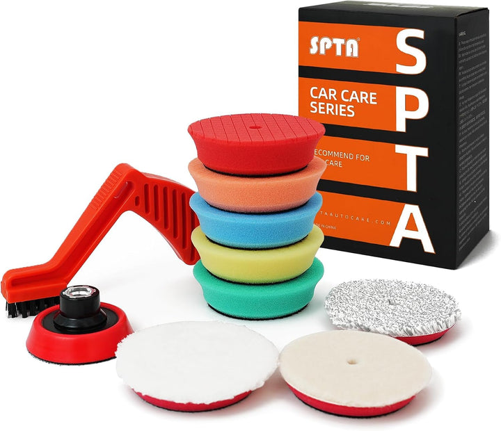 SPTA kit front view showing all pads and adapter, convenient compact detailing set