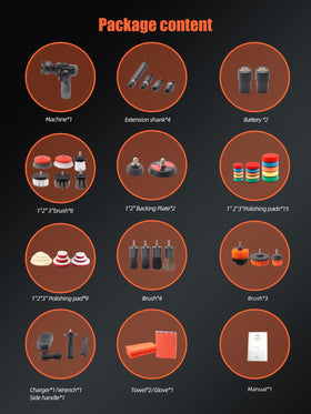 SPTA accessory layout with pads and backing plates for complete polishing versatility
