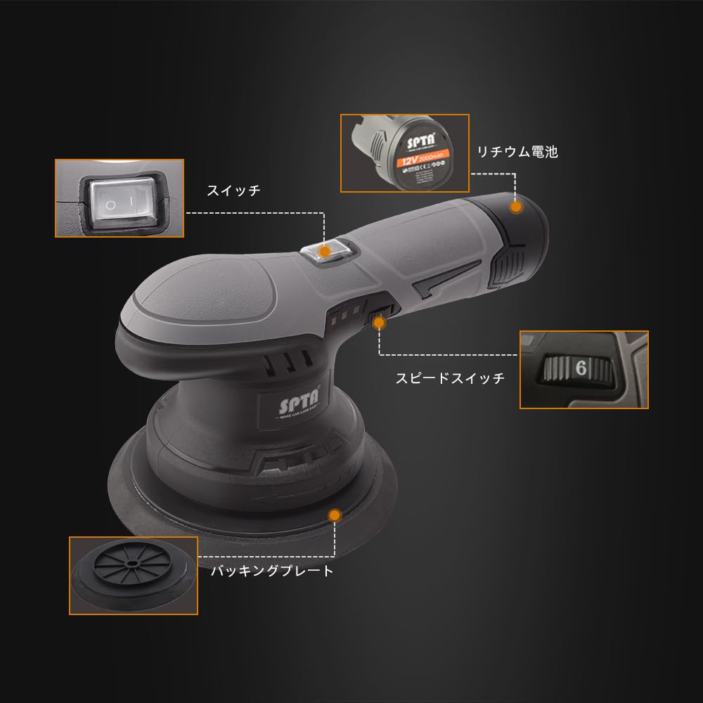 SPTA cordless polisher in hand demonstrating portability and balanced grip