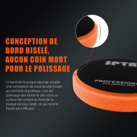 SPTA polisher with pad on car door illustrating efficient scratch removal