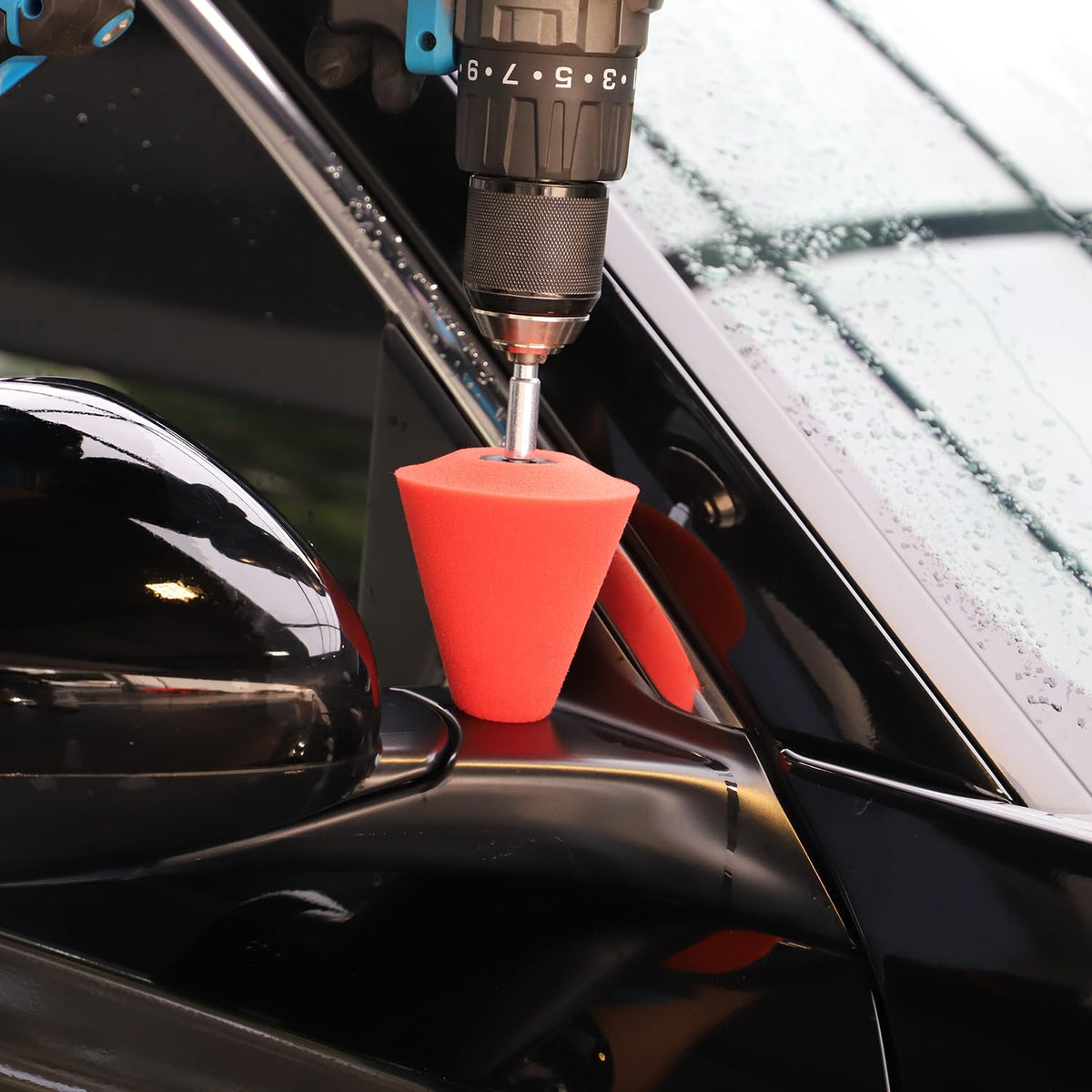 SPTA cones on a workbench with polish bottle showing ready-to-use detailer setup