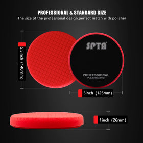 SPTA red pad close-up of foam texture highlighting high-density cells for smooth finish and durability