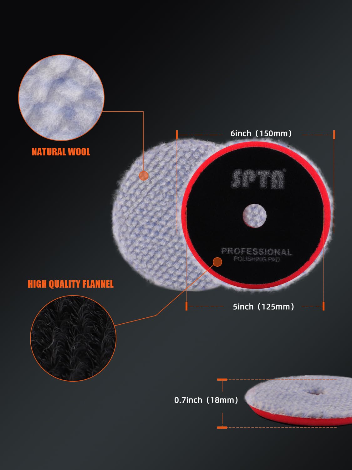 SPTA wool pad backing showing hook-and-loop for secure attachment
