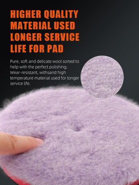 SPTA wool pad attached to polisher working on car hood for fast correction