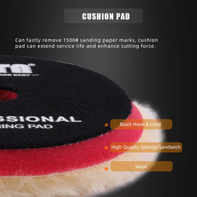 SPTA wool pad mounted on backing plate showing secure fit and reduced vibration benefit
