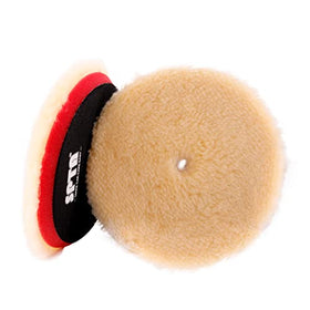 SPTA wool pad side profile highlighting wool loft and medium-cut density for faster cutting