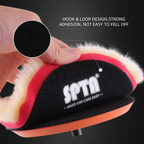 SPTA wool pad polishing a car hood demonstrating quicker oxidation removal benefit