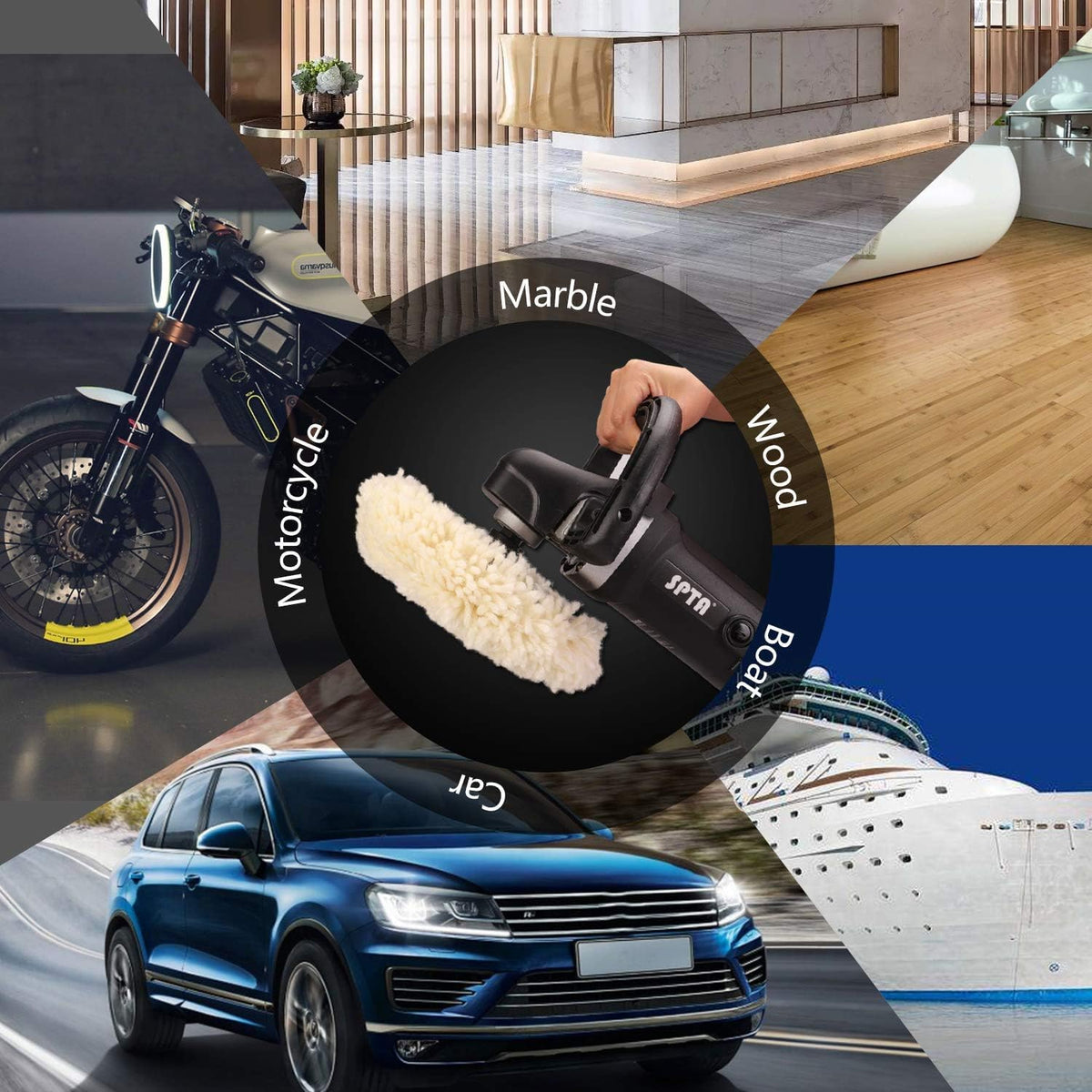 SPTA pad polishing a car door showing efficient oxidation removal