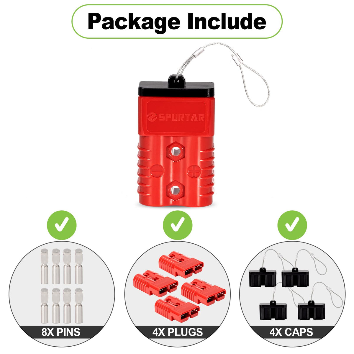 Spurtar four-pack layout with included pins and caps showing complete kit readiness