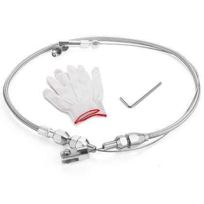Spurtar front view of 24 inch throttle cable showing polished braid and connectors for durable fit