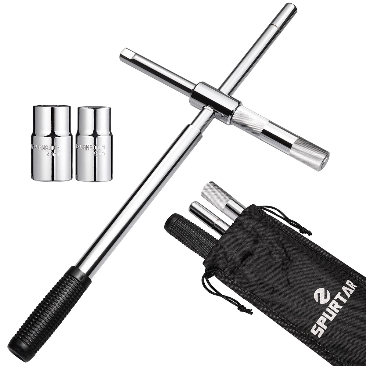 Spurtar front view of lug wrench kit showing compact storage benefit