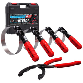Spurtar front packaging showing the 5pcs swivel oil filter wrench set and case for immediate use