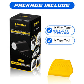 Spurtar roll next to ruler showing 6 inch width and long 20ft coverage benefit