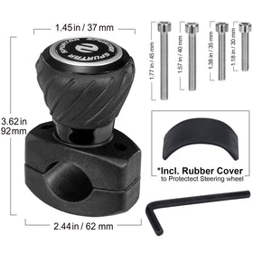Spurtar knob fitted on tractor steering wheel showing heavy-vehicle compatibility