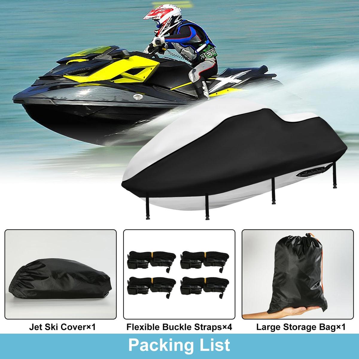 SRIMMIT folded cover in storage bag showing compact portability benefit