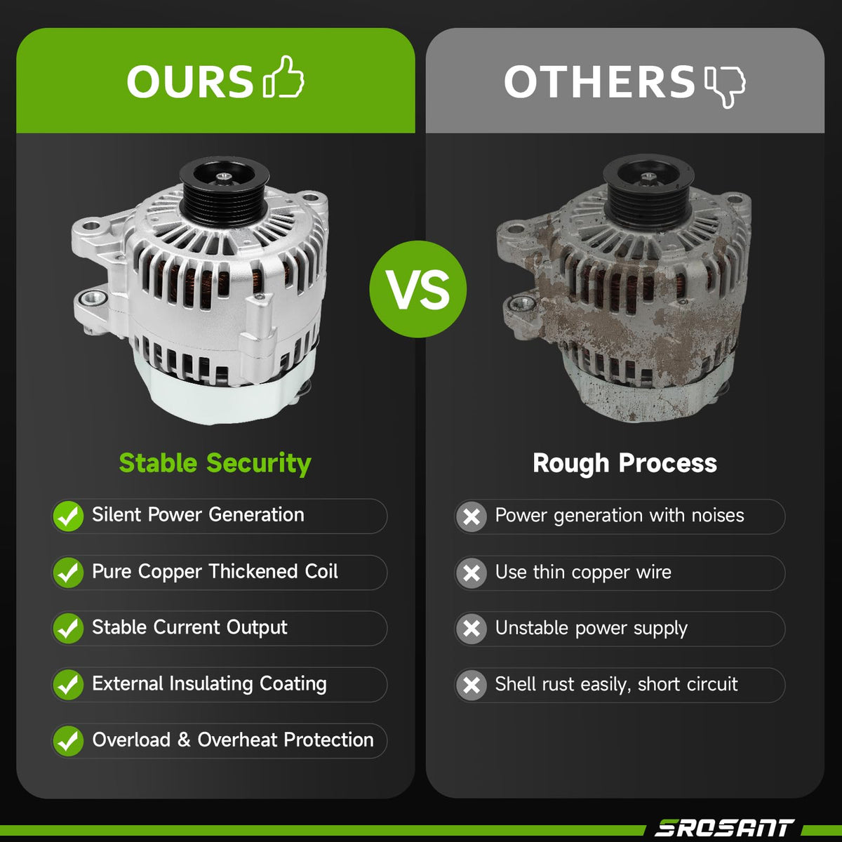 srosant alternator on garage bench with tools showing professional install readiness