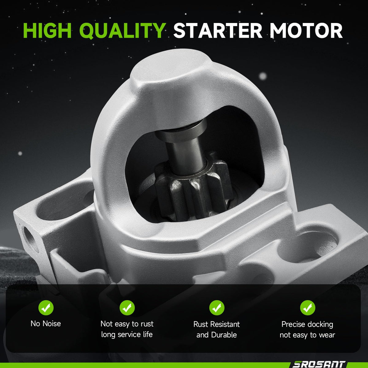 srosant starter installed in engine bay demonstrating direct-fit convenience