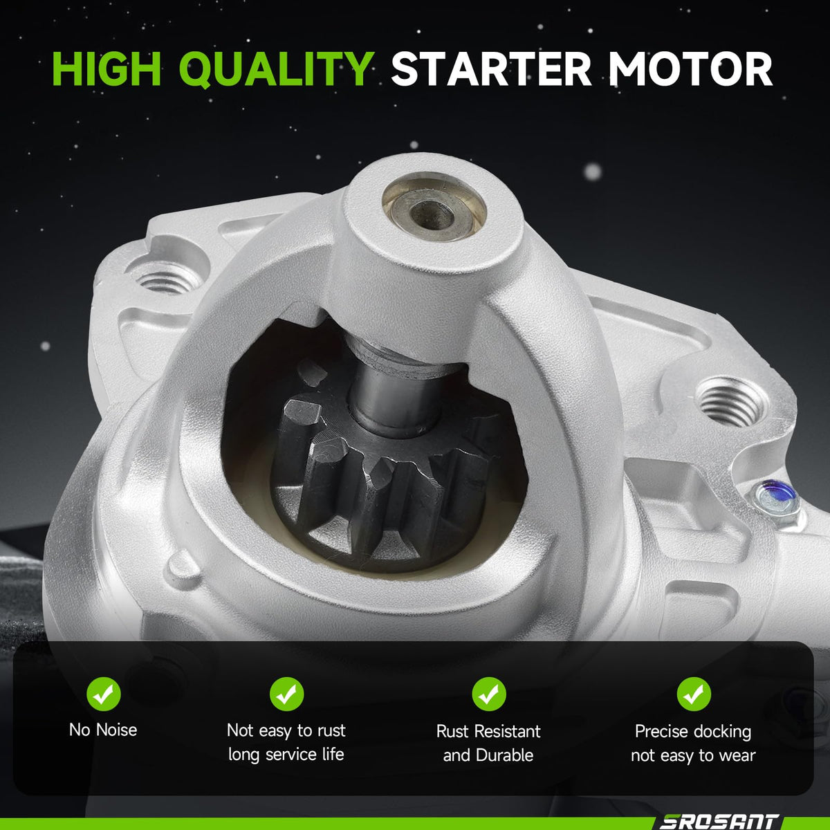 srosant starter installed in engine bay demonstrating direct-fit replacement