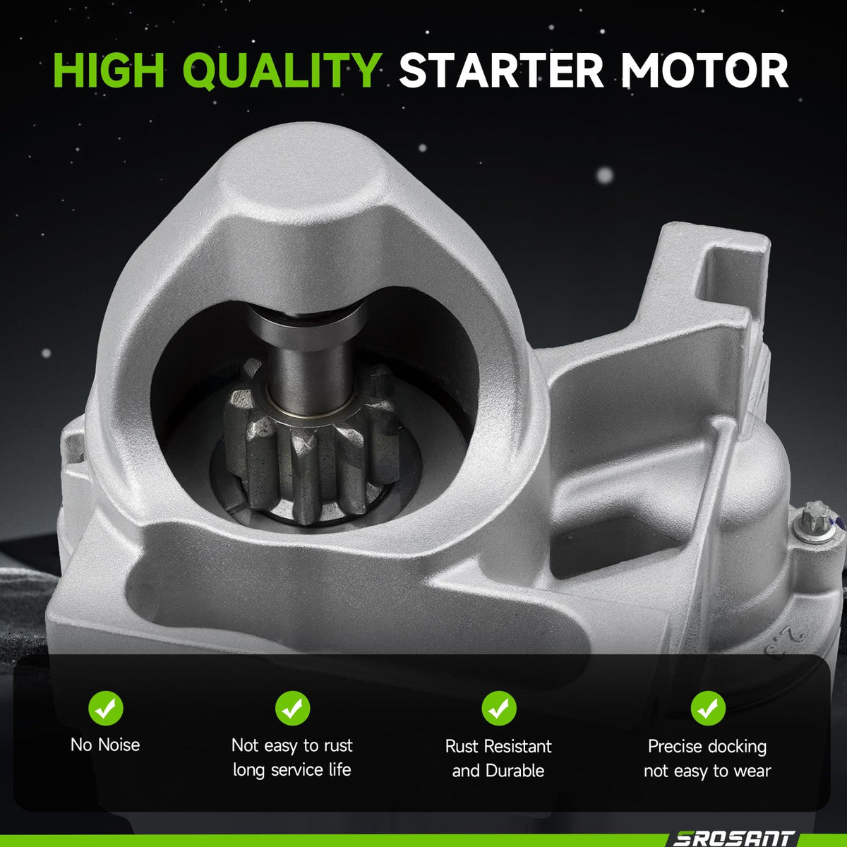 srosant starter installed in engine bay demonstrating direct-fit replacement