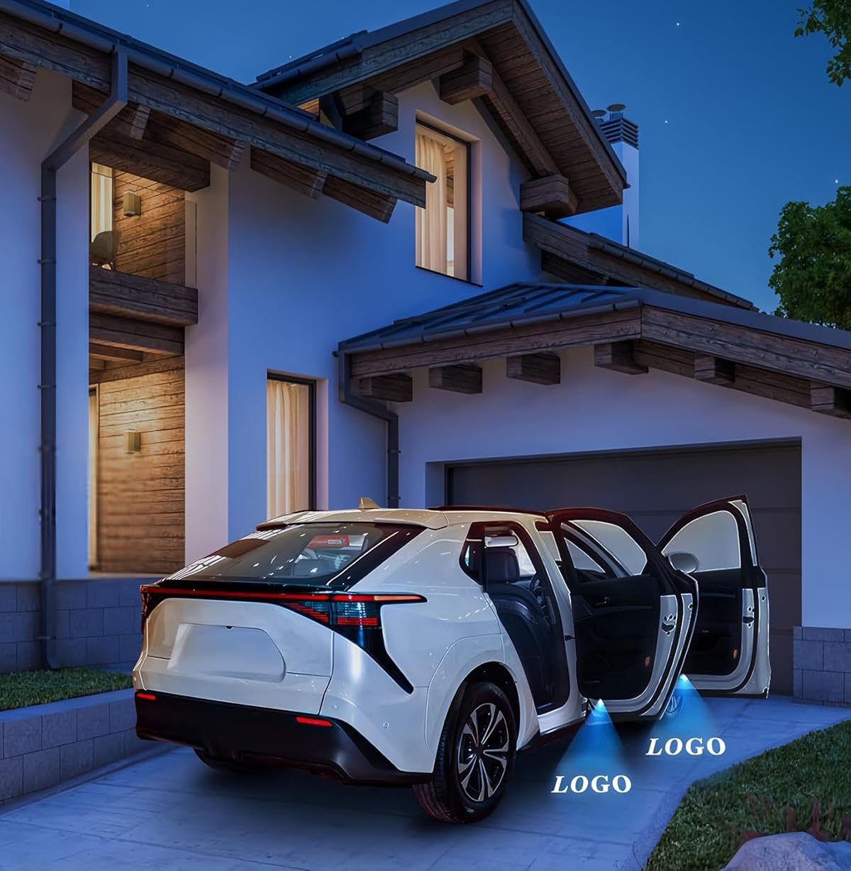 SSBOX lifestyle garage entry projecting logo to impress arriving passengers