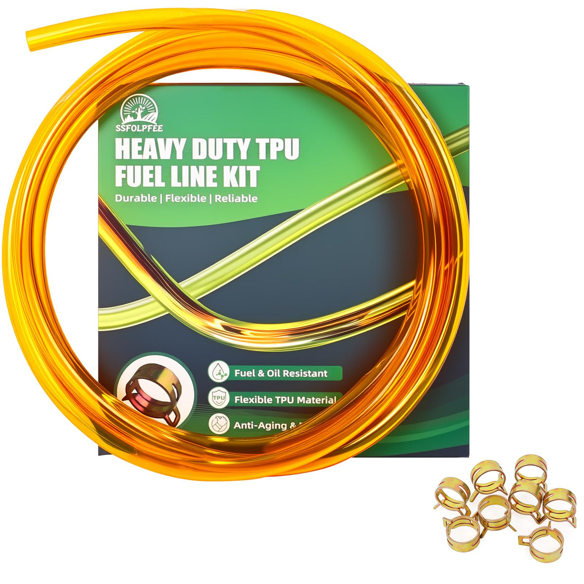 SSFOLPFEE front view of hose kit showing 10ft roll and eight clamps for reliable repairs
