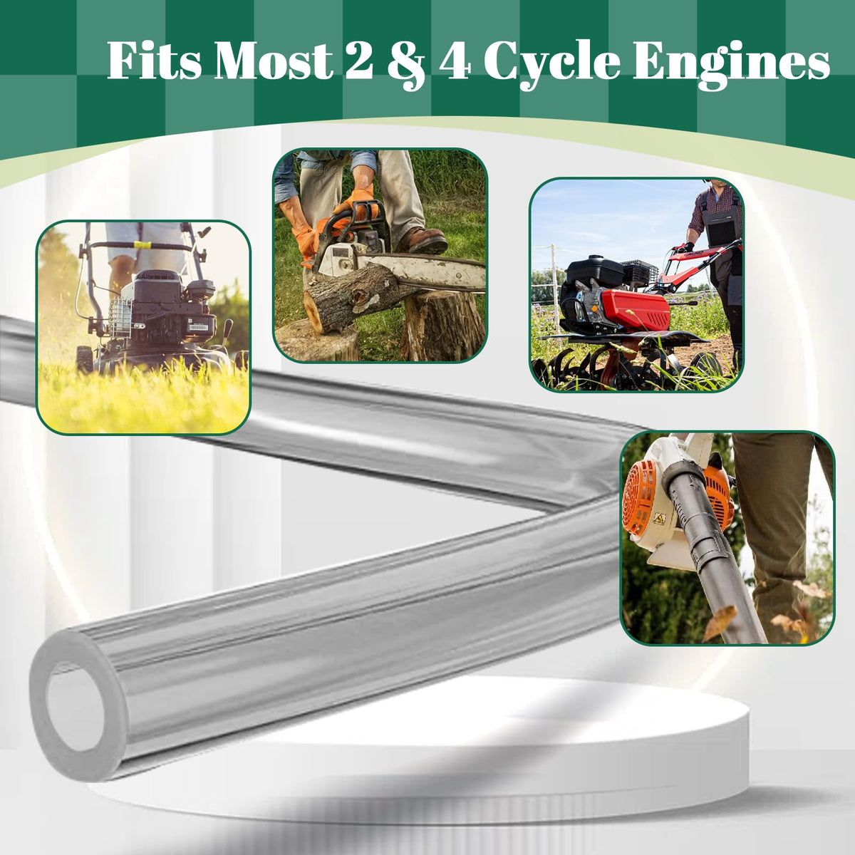 SSFOLPFEE hose installed on a lawn mower fuel fitting demonstrating secure, leak-free connection