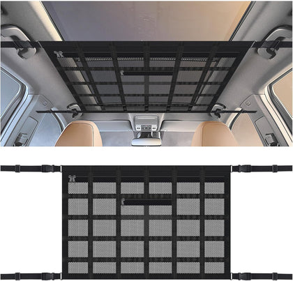SSNNUU front view of ceiling cargo net showing full storage capacity and organization