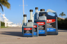 Twelve STA-BIL 360 bottles arranged to show bulk pack convenience
