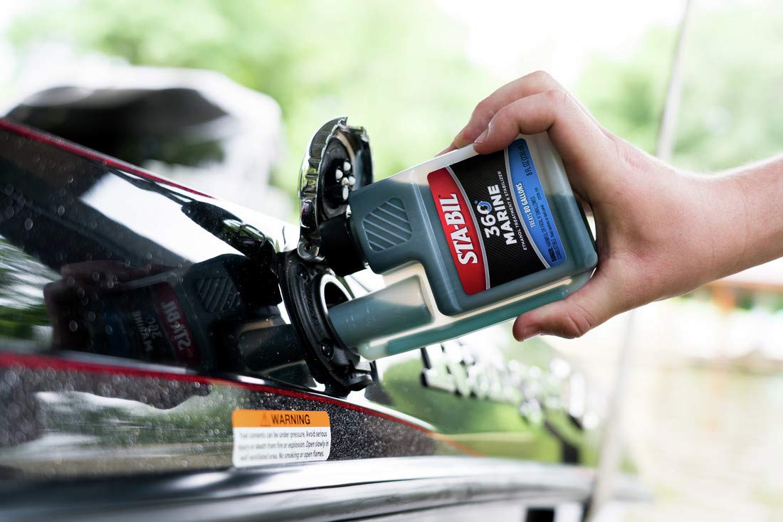 STA-BIL 360 next to a hand for size comparison and convenient onboard storage