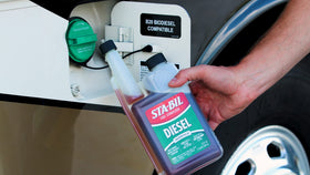 STA-BIL bottle stored on shelf indicating long-term stability and readiness