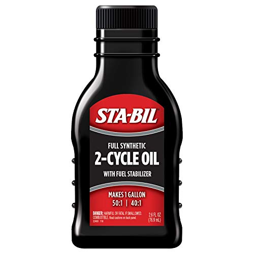 STA-BIL bottles stored alongside seasonal outdoor power tools