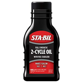 STA-BIL bottles stored alongside seasonal outdoor power tools