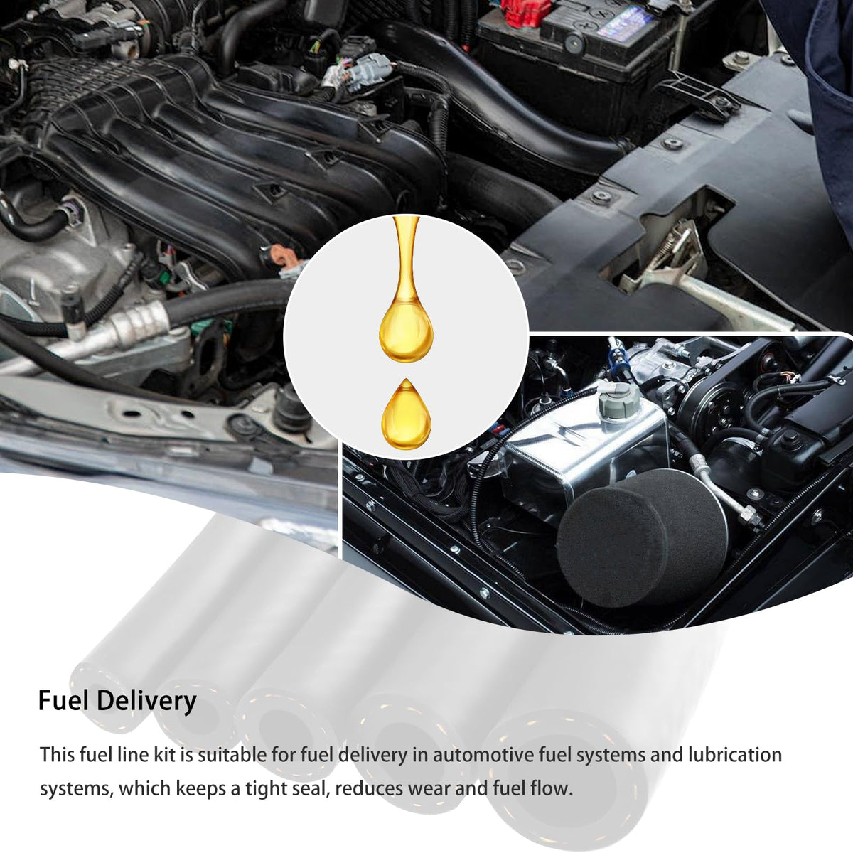 Mechanic installing Stacool fuel hose under a car hood illustrating straightforward routing and fit
