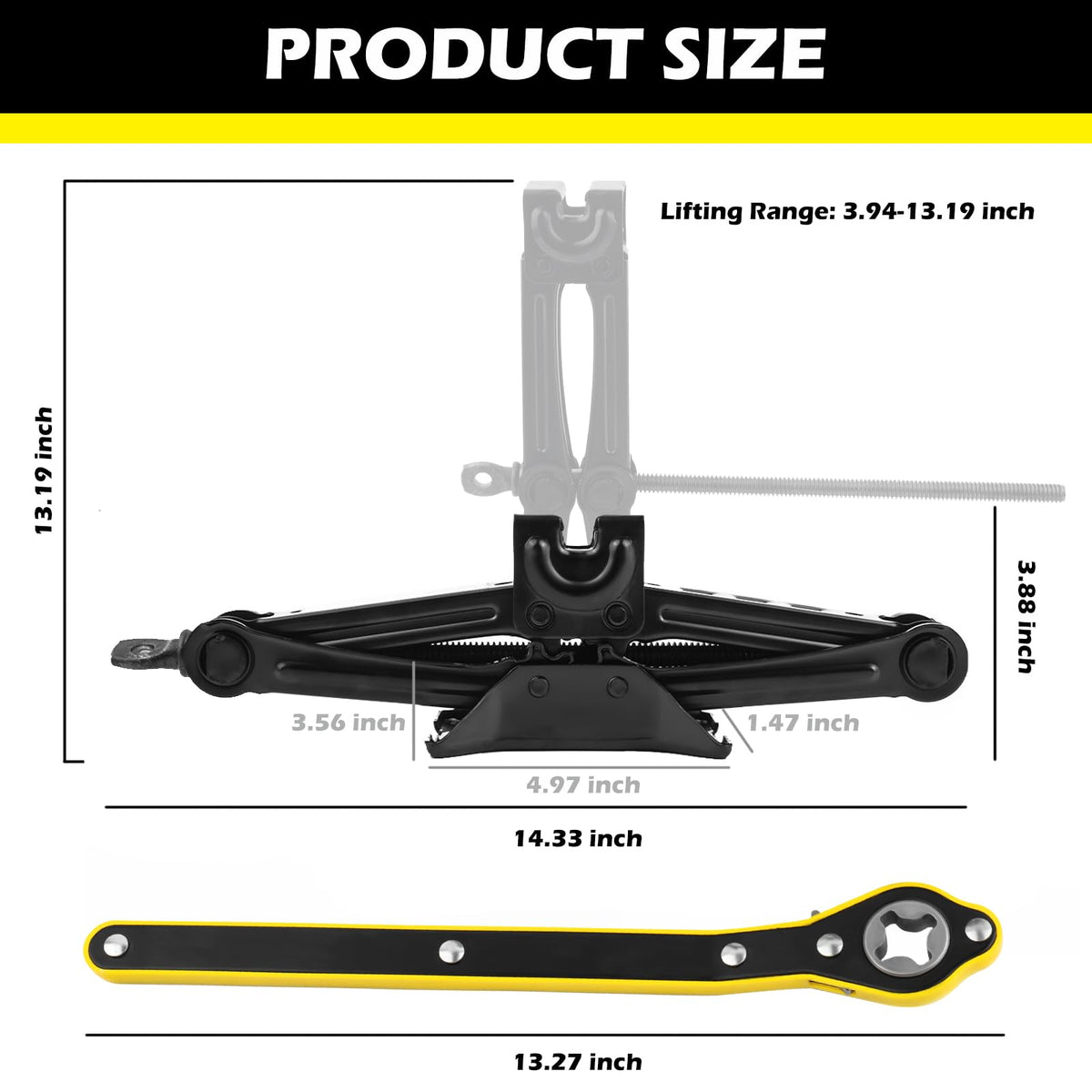 Stacool scissor jack folded compact for easy trunk storage and portability