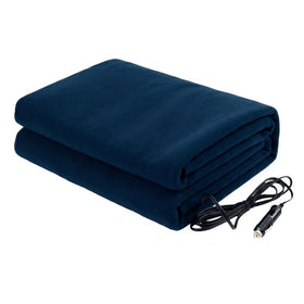 Stalwart heated blanket front view showing navy throw warming seat