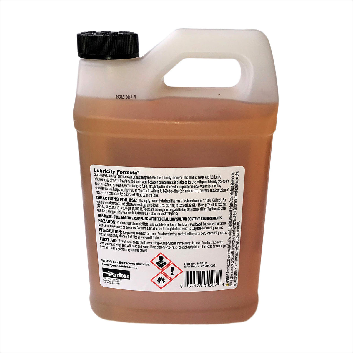 Measuring cup with Stanadyne illustrating precise dosing to treat 500 gallons