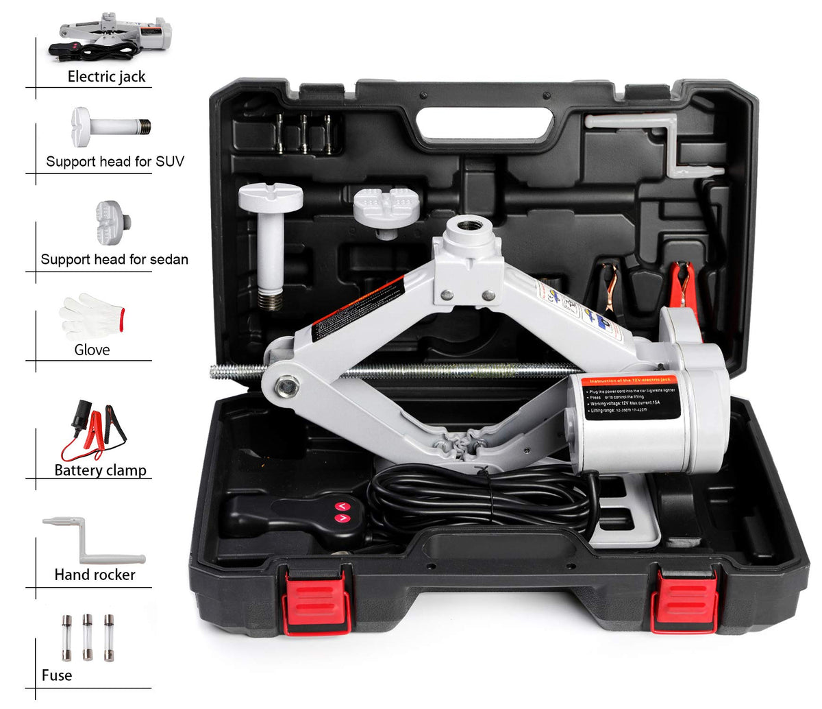 STANDTALL front view of electric car jack showing compact kit and rapid setup benefit