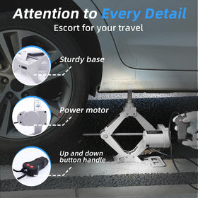 STANDTALL jack lifting vehicle during tire change showing effortless remote operation benefit