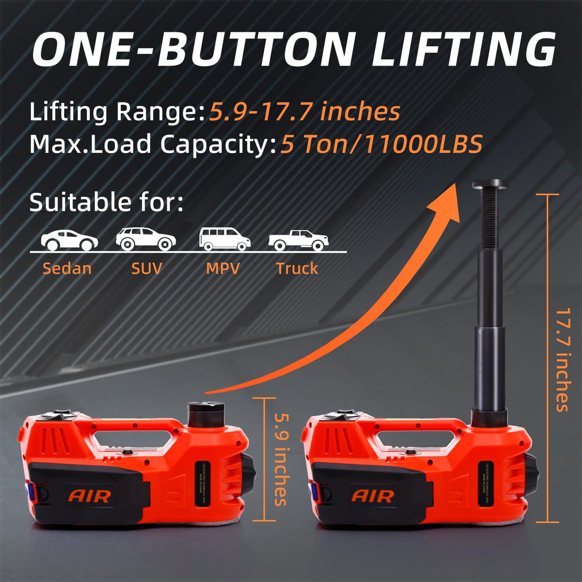 STANDTALL jack lifting a car side profile demonstrating fast, stable lift