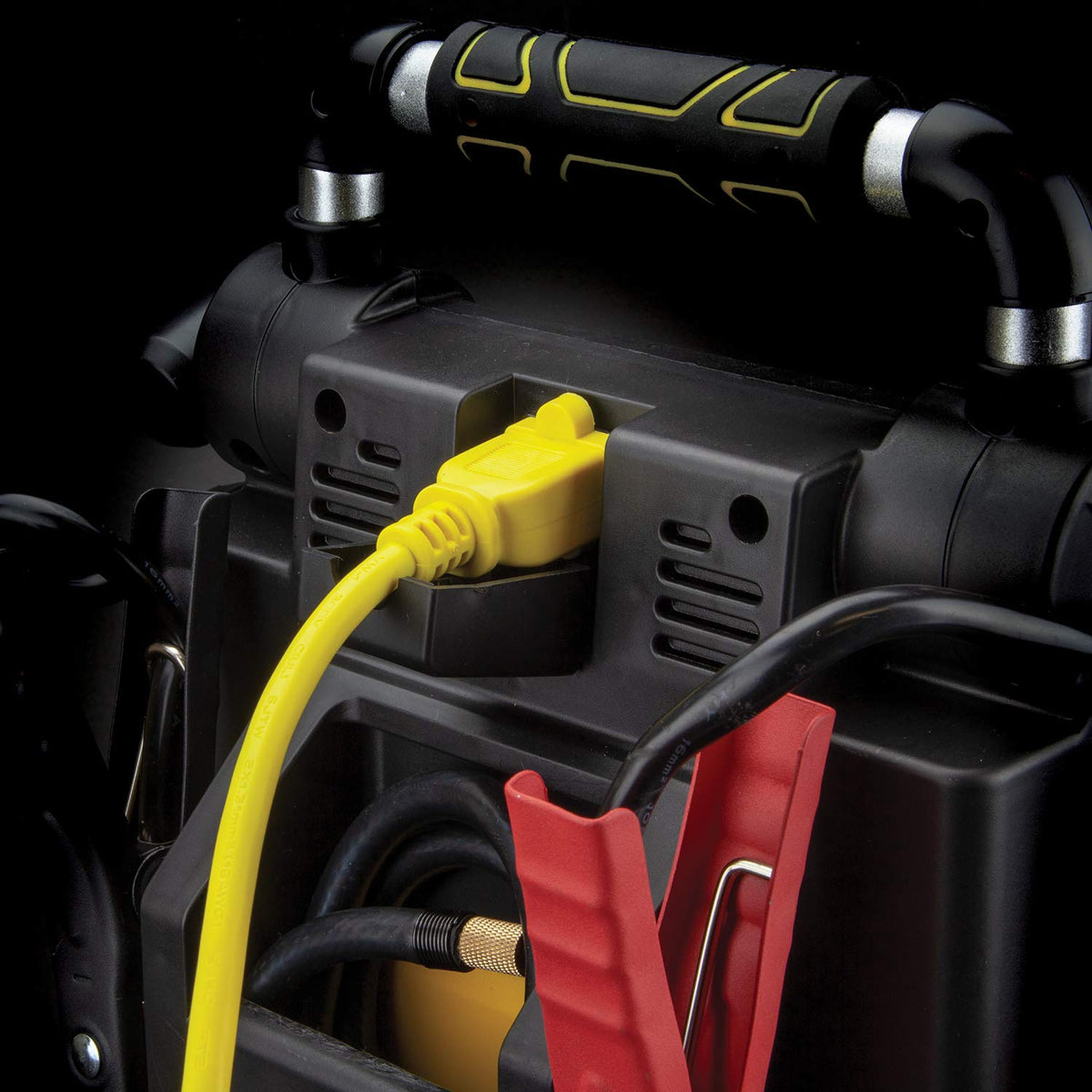 STANLEY unit connected to a car battery during jump start, independent vehicle restart