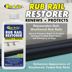 STAR BRITE spray being applied to boat rub rail demonstrating quick, even restoration