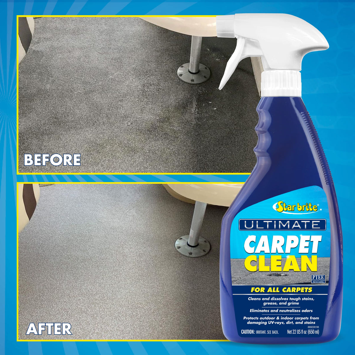 STAR BRITE being applied to boat carpet demonstrating marine-safe cleaning