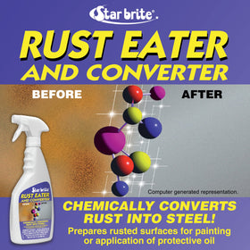 STAR BRITE sprayed on boat bracket showing easy application and coverage