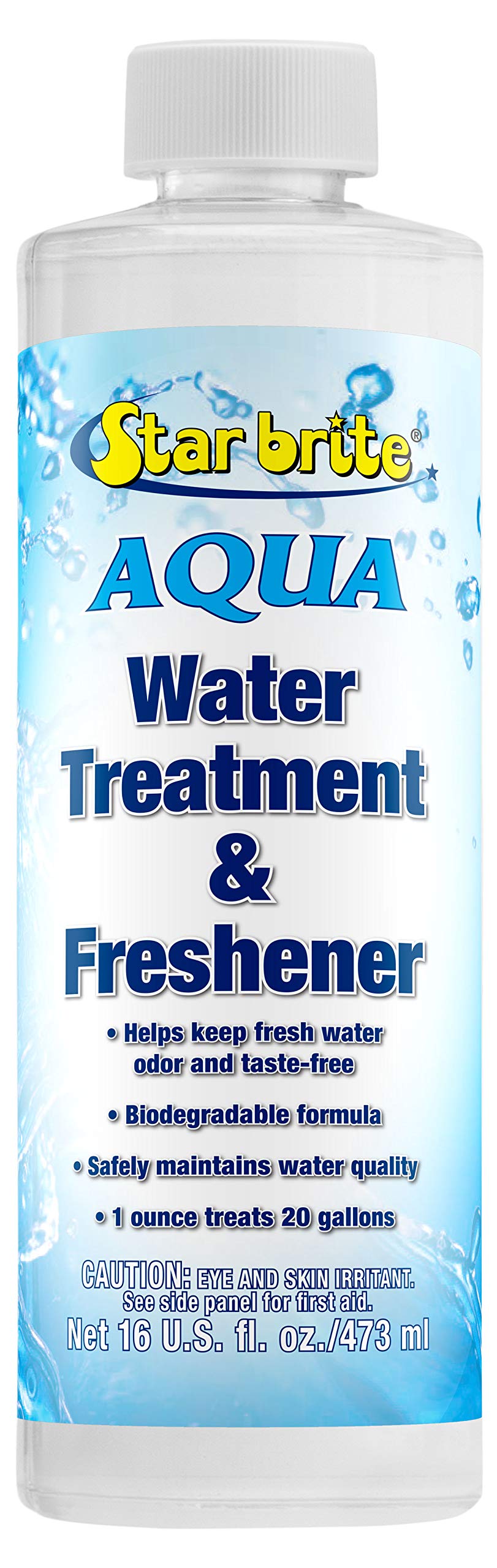 STAR BRITE AQUA front label showing product and dosage for fresh potable water