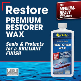 STAR BRITE before-and-after fiberglass hull comparison showing restored shine