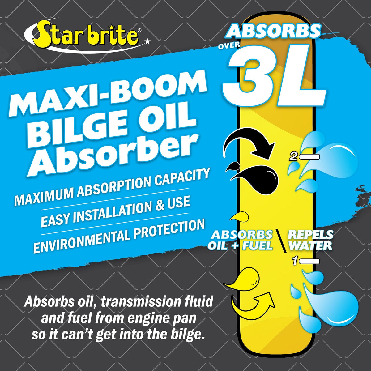 STAR BRITE Maxi-Boom placed in a boat bilge preventing oil spread and protecting pumps