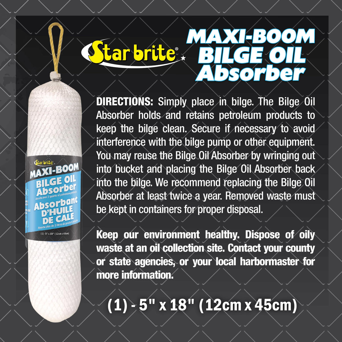 STAR BRITE Maxi-Boom beside a hand showing scale and easy installation benefit