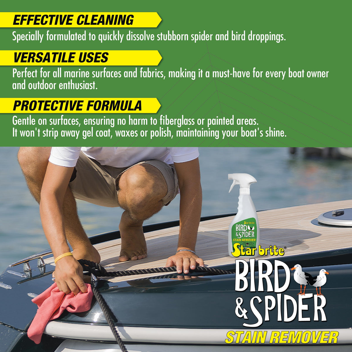 STAR BRITE cleaned boat hull after treatment, preserving shine and finish