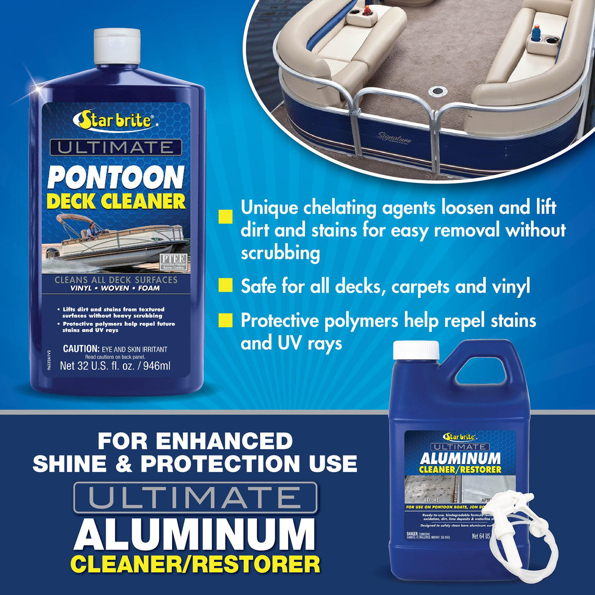 Pontoon deck after cleaning with STAR BRITE showing renewed appearance and UV protection